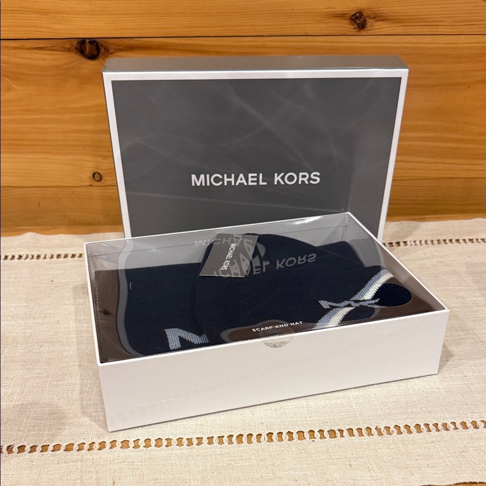 Michael Kors Dark Blue Knit Set (Scarf and Hat)